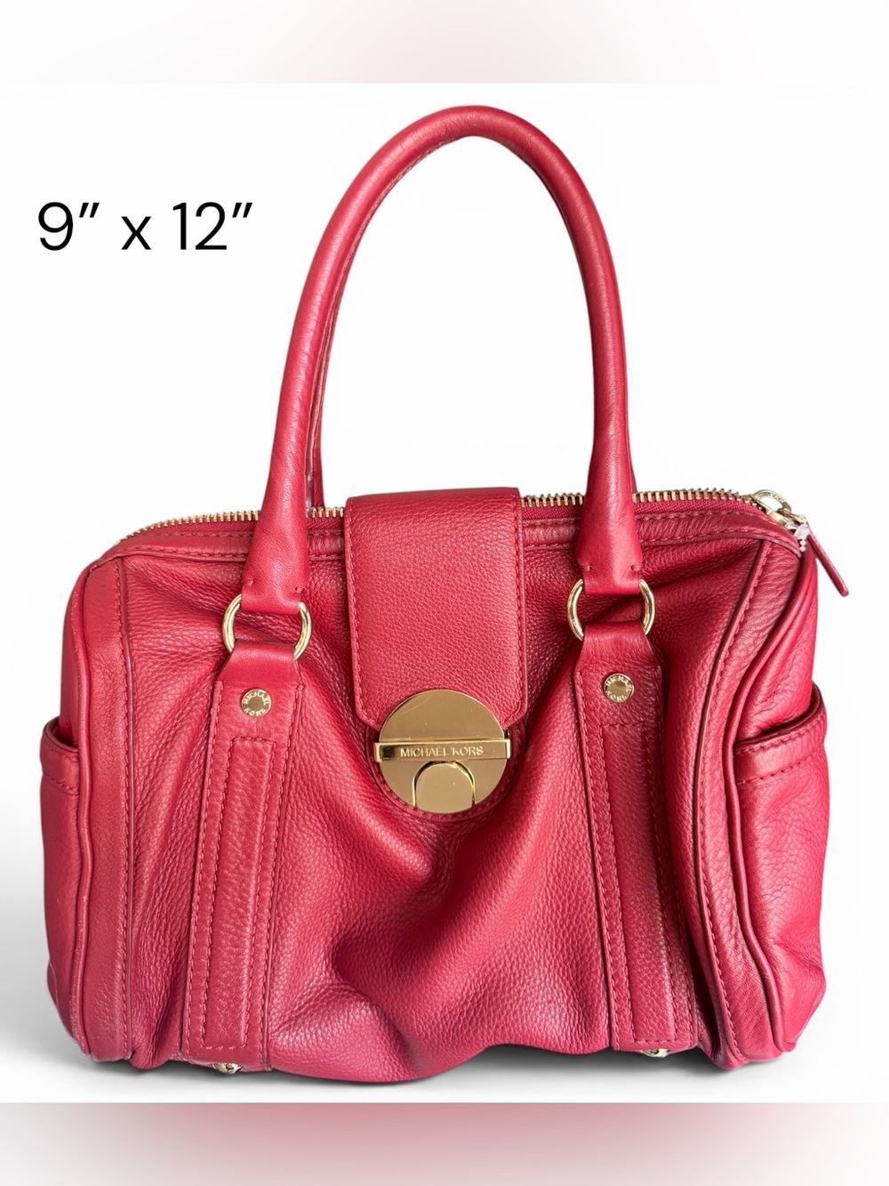 Michael Kors Red Leather Satchel with Gold Hardware